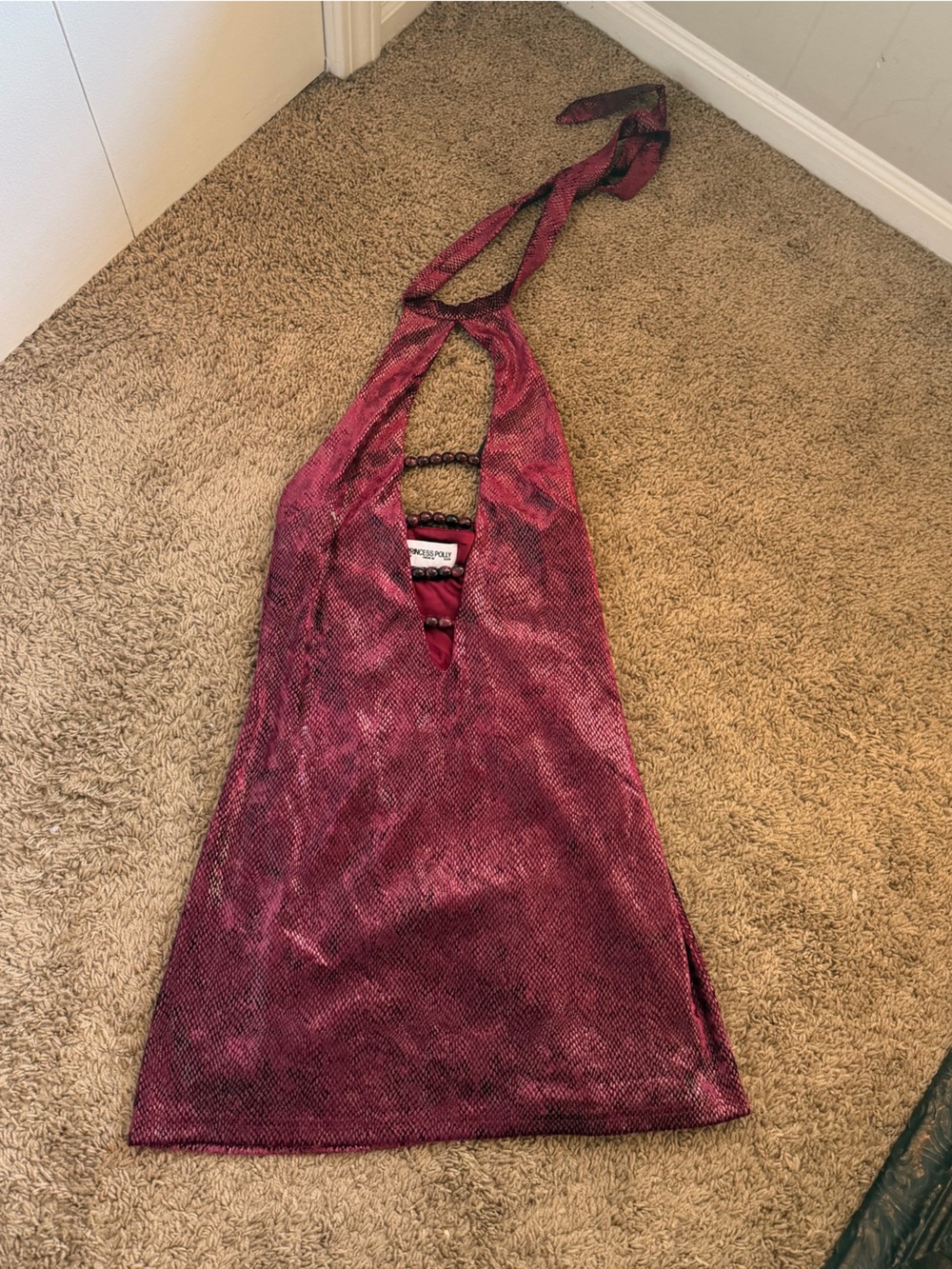 Princess Polly Burgundy Velvet Halter Sleep Scarf